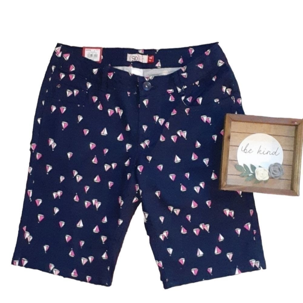 Girls‎ Sonoma blue Bermuda shorts with sailboat print size 16 NWT